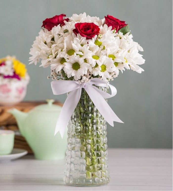 3 Adet Gül Ve Papatya Aranjmanı