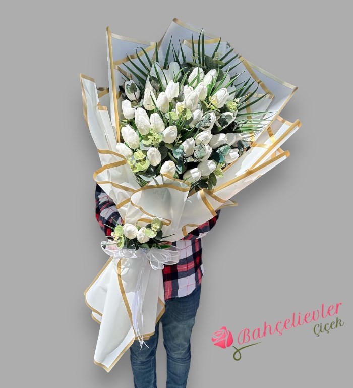 41 Adet Islak Lalelerden Hazırlnan Ithal Yapay Buketimiz