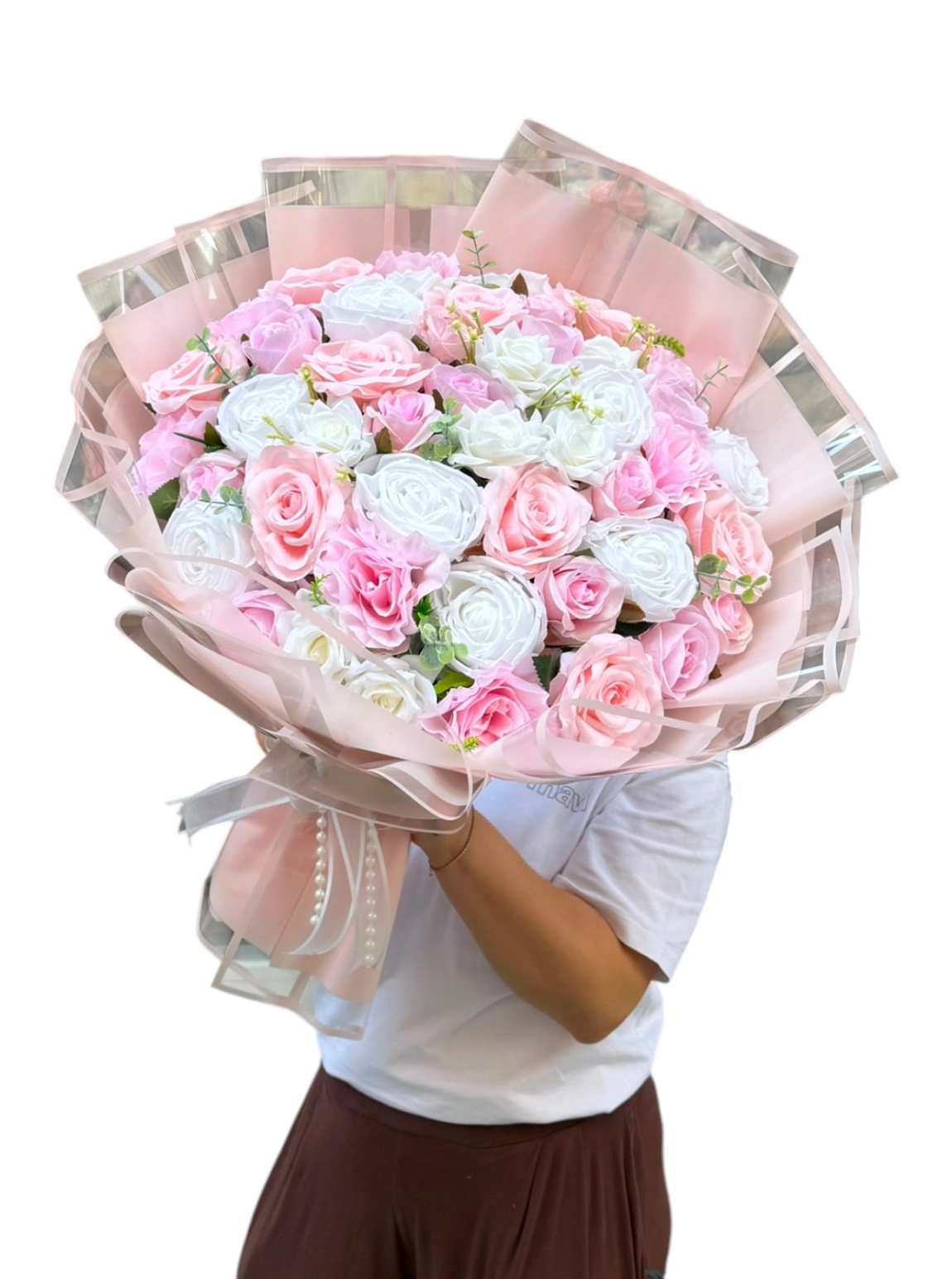 Lüks Pembe Ve Beyaz Gül Buketi