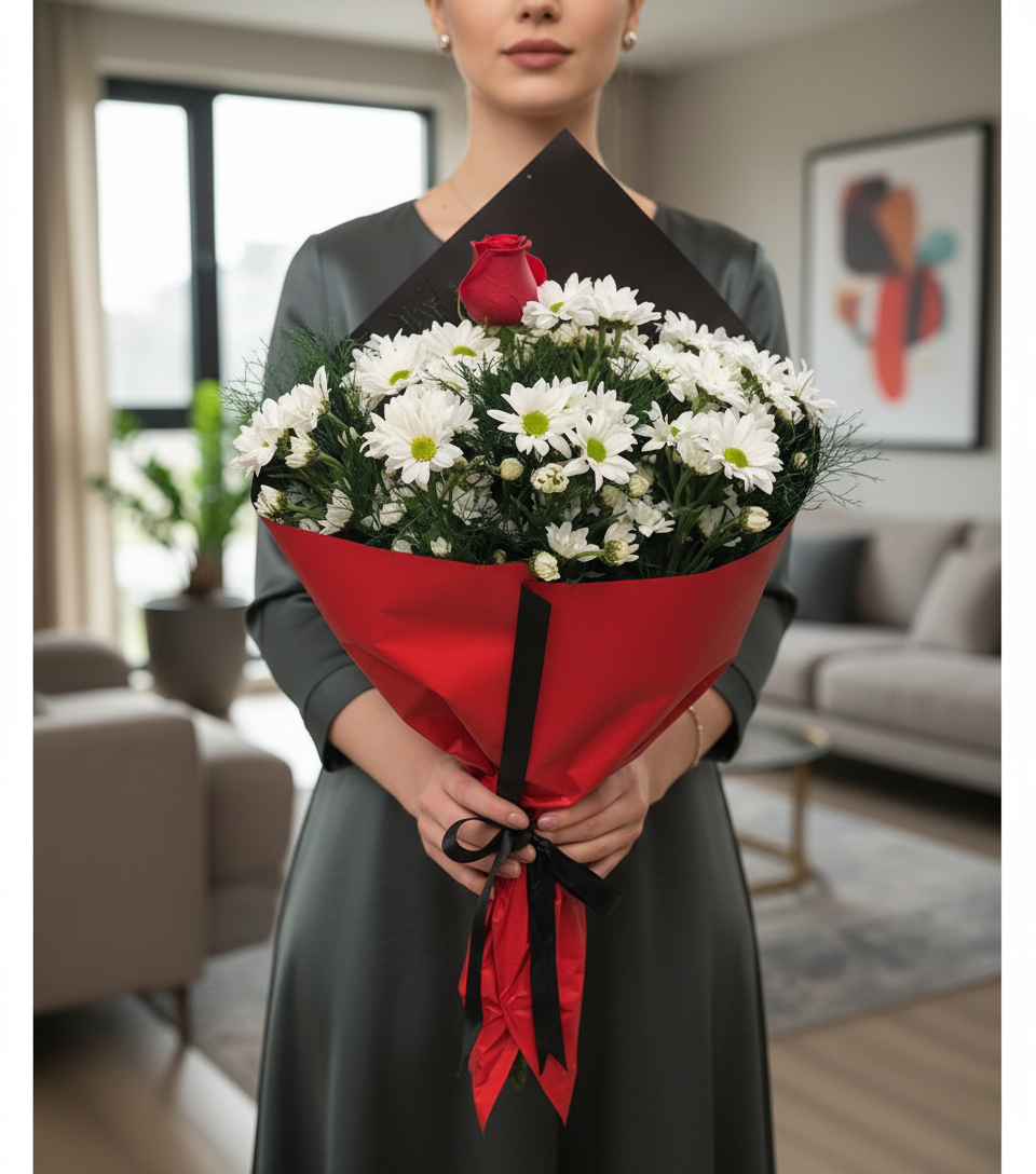 Vip Tasarım Gül Ve Papatya Buketi