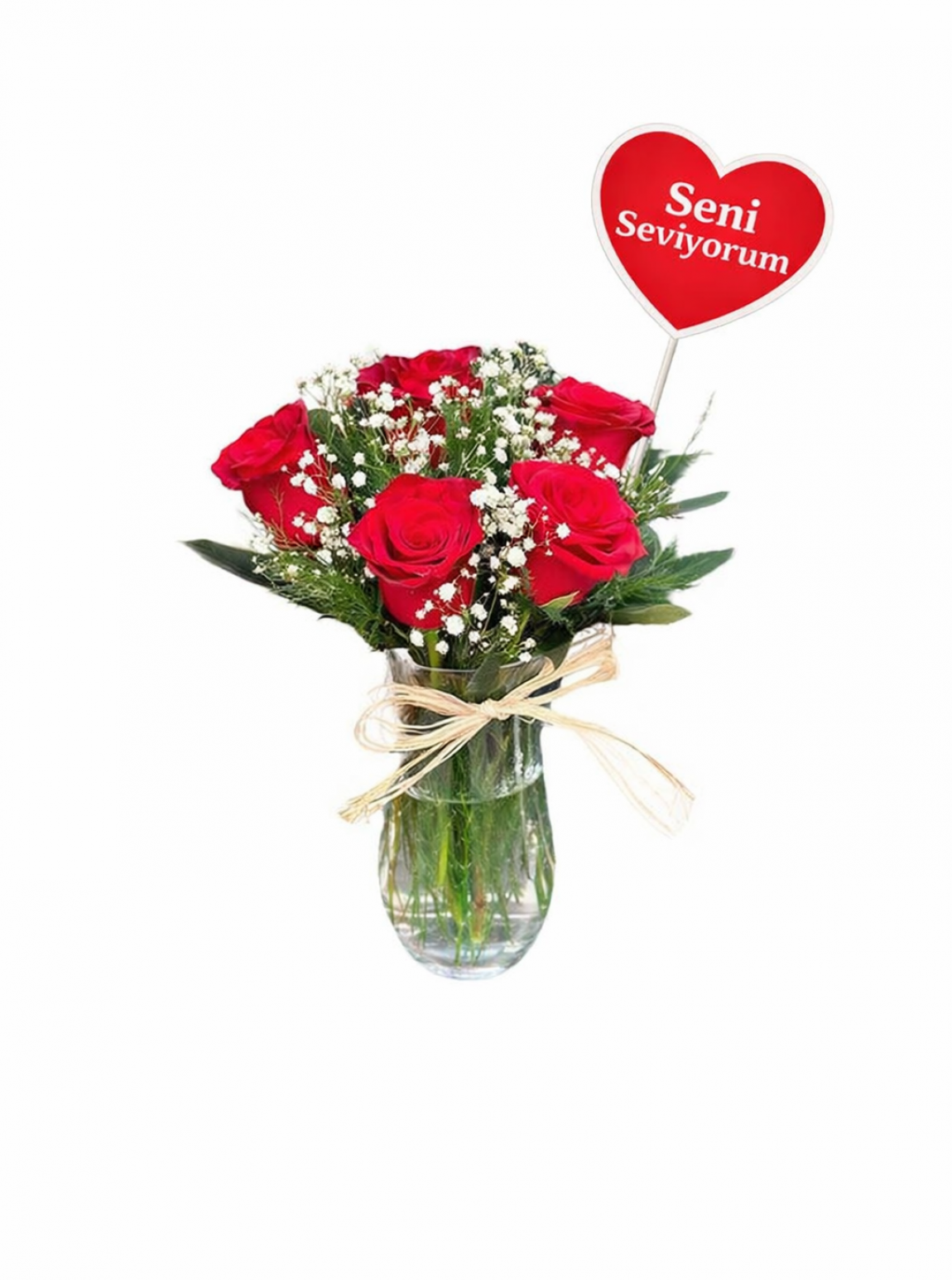 Seni Seviyorum – 5 Kırmızı Gül Vazoda
