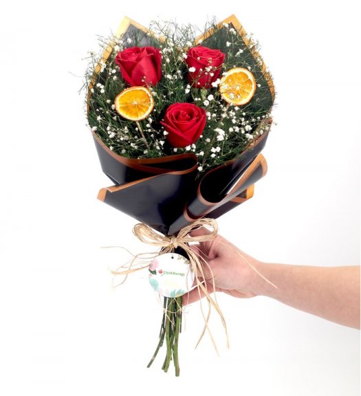 Butik Tasarım 3 Kırmızı Gül Buketi 75