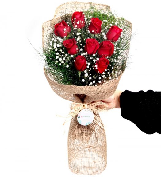 Butik Tasarım 9 Kırmızı Gül Buketi