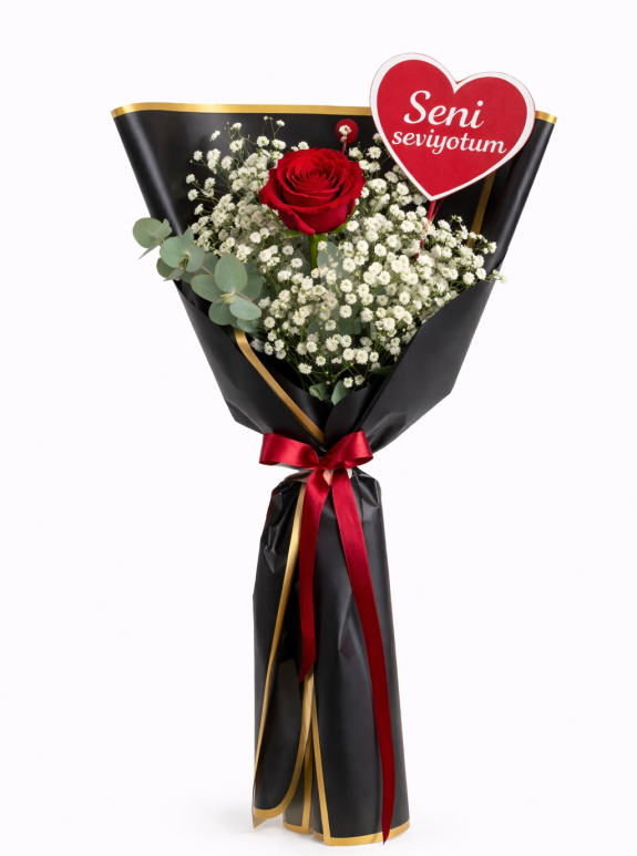 Tek Gül & Beyaz Cips Özel Tasarım Buket ??