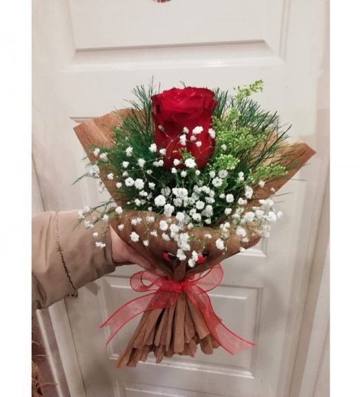 Vi̇p Tek Kirmizi İthal Gül Buketi̇