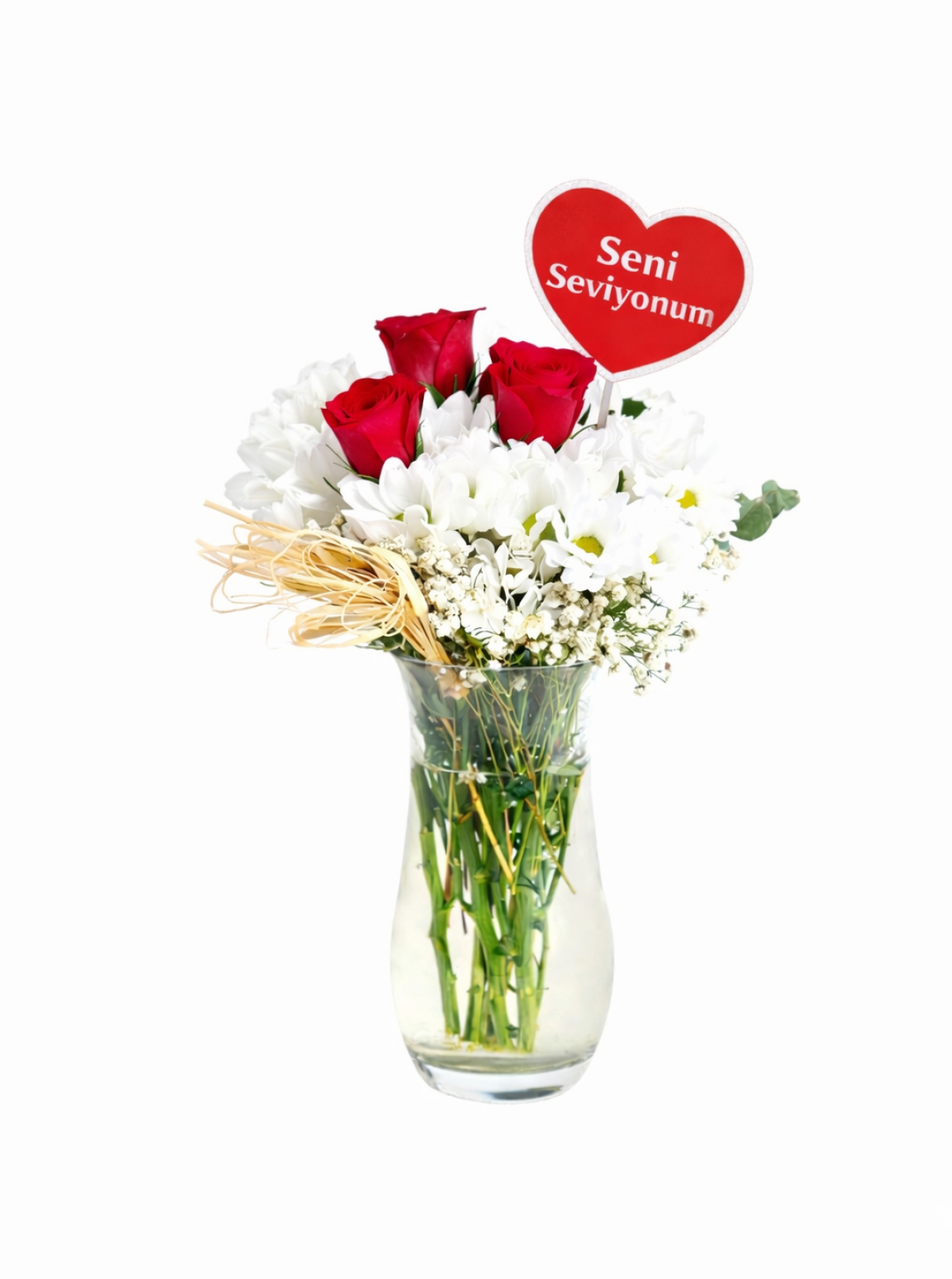 Vazoda 3 Kırmızı Gül – Seni Seviyorum