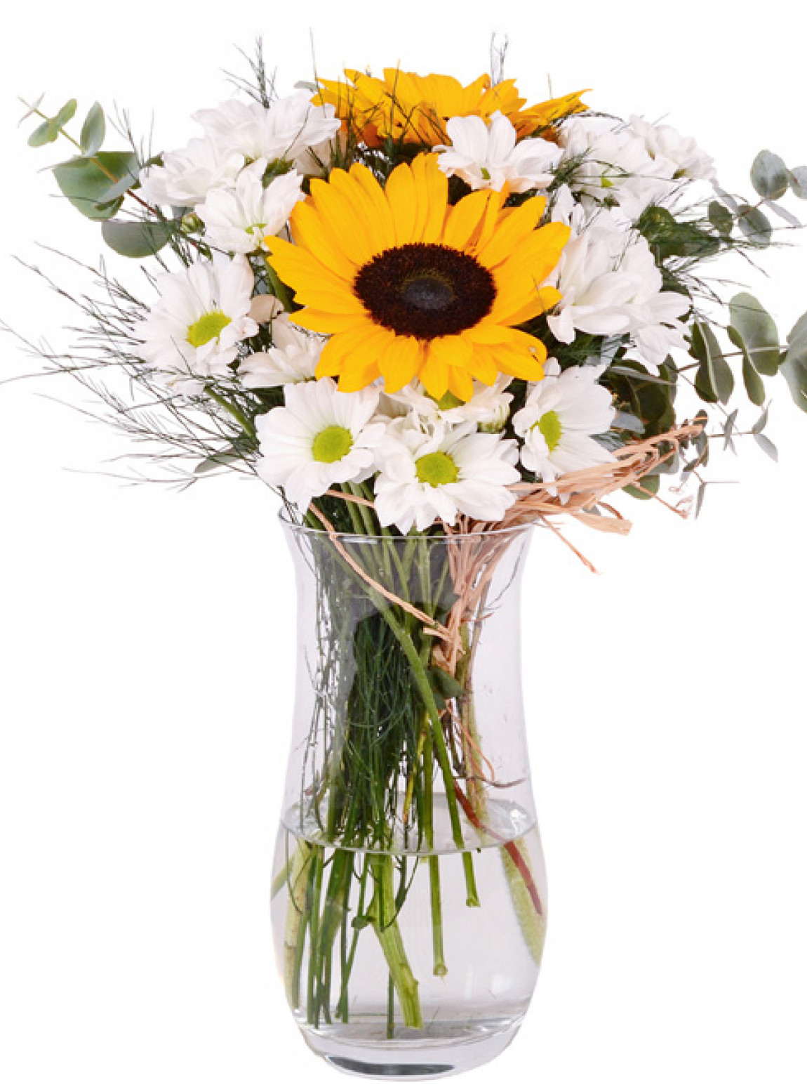 Vazoda Ayçiçeği Ve Papatyalar