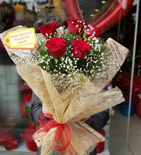 Butik Tasarım 5 kırmızı Gül Buketi
